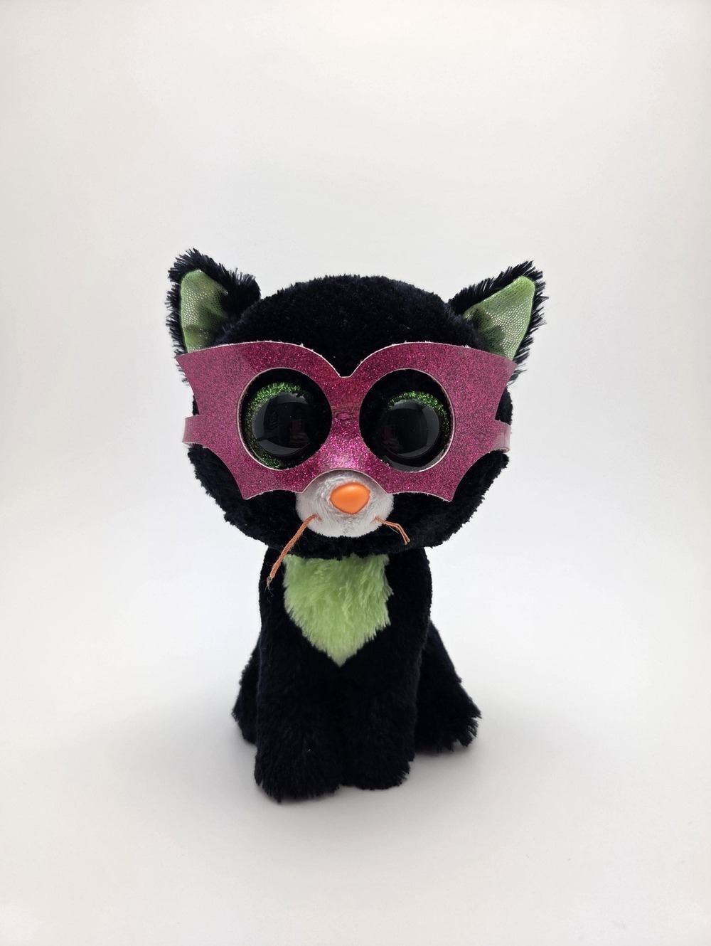 Ty Beanie Boo “Jinxy” the Green and Black Cat Wearing Mask - No Hang Tag (6 inch